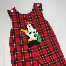 Boys Red Plaid Fire Dog Patch Jumpsuit Overalls Kelly's Kids Size 4T Jumper Vtg Boys' Jumpsuit price