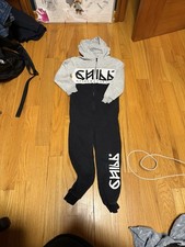H&M Kids Black Gray Hooded Jumpsuit One Piece Logo Sweat Suit Size 6–8Y Boys' Jumpsuit price