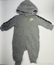 Nike Hooded Coverall Baby Boys Newborn Gray Full Zip Swoosh Logo Tape One Piece Boys' Jumpsuit price
