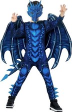 Deluxe Boys Blue Dragon Costume with Wings Mask Kids Halloween Suit 4 - 14 yrs Boys' Jumpsuit price