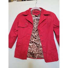 Joujou Girls Red Trench Coat Jacket Leopard Print Lining Size S 7/8 1301 Girls' Trench Coat price