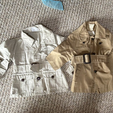Montgomery Ward Girls Beige Trench Coat Size 4 Belted Button Front Girls' Trench Coat price