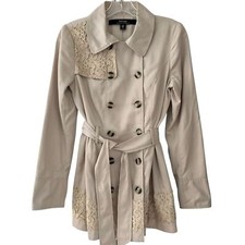 Kensie Double-Breasted Trench Coat Women's Small Lace Accents Pockets Tie Belt Girls' Trench Coat price