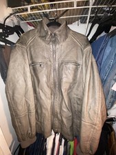 Mia Men's Brown Leather Zip-Up Jacket L Lined Pockets Stand-Up Collar Short Men's Jacket price