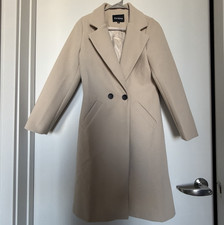 Fashion Women's Beige Long Overcoat XS Button Front Collared Lined Pockets Women's Coat price
