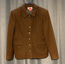 Joan Leslie Womens Brown Long Button Front Lined Jacket Coat Petite 12 Pockets Women's Coat price