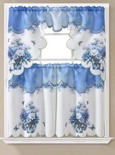 Blue Floral & Butterfly kitchen Curtain & Tiers Set Kitchen Window 60x36in Curtain Set price