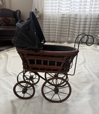 Brown Wood & Metal Doll Stroller Pram with Black Fabric Canopy from early 1900s Stroller-Pram Canopy price