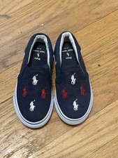 Polo Ralph Lauren Kids Boat Shoes Navy Canvas Slip On Loafers Size 9 Boys' Boat Shoes price