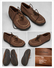 L.L.Bean Boys Size 5 Brown Leather Moc Toe Boat Shoes Loafers VGUC Boys' Boat Shoes price