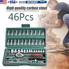 46 Pcs Socket Wrench Set 1/4" Drive Ratchet Metric Kit Garage Car Repair Tool US Socket Set price