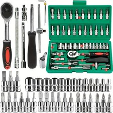 46pc Socket Wrench Set 1/4in Drive Ratchet Metric Car Repair Tool Kit Garage US Socket Set price