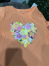 Cat & Jack Girls XXL (18) Orange Cotton Jersey Crew Neck Floral Heart Tee Girls' Jersey price