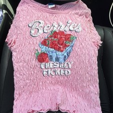Old Navy Girls Pink Smocked Strawberry Graphic Crewneck Tee M (8) Stretch Girls' Jersey price