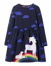 Mini Boden Girls 8-9Y Navy Cloud Unicorn Rainbow Jersey Dress Long Sleeve Girls' Jersey price
