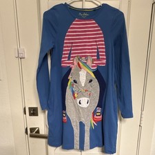 Mini Boden Girls 11-12Y Blue Multicolor Striped A-Line Dress Long Sleeve Unicorn Girls' Jersey price