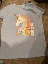 Cat & Jack Girls size L 10/12 Blue Unicorn Graphic Glitter Cotton Jersey Tee Girls' Jersey price