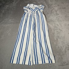 Zara Jumpsuit Girls 11-12Y White Blue Striped Wide Leg Overalls Casual NWT Girls' Jumpsuit and Dungarees price