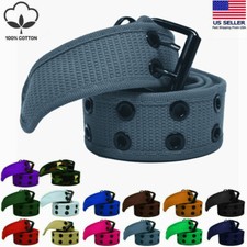 Unisex 100% Cotton Canvas Belt Double Grommet Hole Men Women Stylish Buckle Jean Cotton price