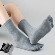 5Pack 100% Cotton Five Finger Toe Crew Ankle Solid Athletic Sport Men Socks 7-11 Cotton price