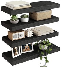 NIB Floating Shelves Wall Decor Wooden Set Of 4 15.8” x 5.5” x 1.2” Inches Black Wall Shelf price
