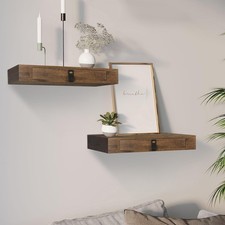 Set of 2 Floating Shelf with Drawer Sturdy Wooden Desk wall mounted Rustic Brown Wall Shelf price