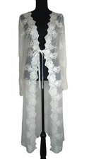 En Creme Vintage Bridal Robe Sz Small Ivory Lace Floral Brocade Tie Front *Read* Babydoll price