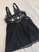 Black Lace See-Through Two Straps In The Back Adjustable Straps Lingerie Size L￼ Babydoll price