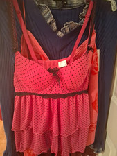 Tracy M. Pink/Black Polka Dot Mesh Babydoll Chemise V-Neck Adjustable M Babydoll price