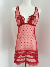 LA PERLA Red Embroidered Lace Mesh Nightgown Dress Chemise Lingerie Size Small Babydoll price