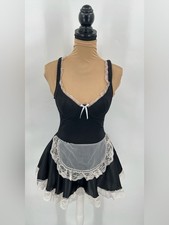 French maid black lace cosplay lingerie costume dress babydoll bodouir sexy S Babydoll price