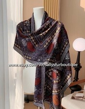 Paisley Print 70% Cashmere & 30% Silk Mens Wrap Double Face Oblong Scarf Men's Neck Warmer price