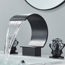 Matte Black 3 Holes Sink Faucet Waterfall Bathroom Basin Vanity Mixer 2 Handle Faucet price