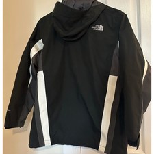 The North Face Boys HyVent Hooded Rain Jacket Black Grey White Size Large AFSQ Boys' Raincoat price