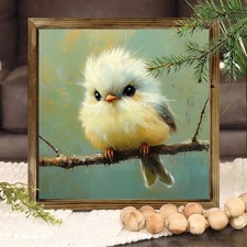 Cute Fluffy Bird Oil Painting Wall Art Rustic Wood Frame Nature Home Decor Gift Interior Wall Paint price