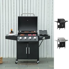 Outsunny 4+1 Burner Gas Grill Garden BBQ Trolley w/ Side Burner, 4 Wheels Garden Grill & Barbecue price