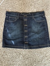 Old Navy Denim Button Front Skirt Size 12 Regular Stretch Blue Solid Short Skirt price