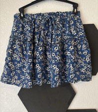 FAVLUX Women's Blue/White Floral Mini Skirt Lined Elastic Waist Size L Skirt price