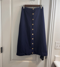 Shein Women's Navy Solid A-Line Midi Skirt Button Front Closure Size S Skirt price