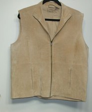 Women's XL Tan Ruff Hewn Zip Leather Vest with Zip Pockets Slick Lining 46 Bust Women's Leather Clothing price