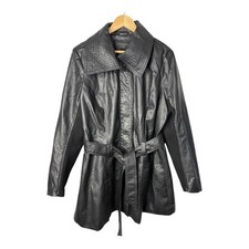 Therapy Faux Leather Trench Coat Womens 14/16 Black Belted Moto Jacket Edgy Chic Women's Leather Clothing price