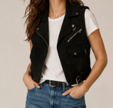 Lauren Ralph Lauren Womens Goat Leather Vest Black Size 2 Grunge Moto Biker LRL Women's Leather Clothing price