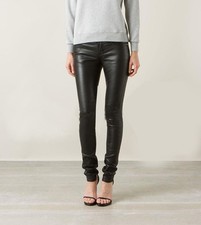 Women’s BLACK Genuine Leather Pants Slim Fit Skinny Real Sheep Leather Trousers Women's Leather Clothing price