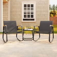 3Pc Patio Rocking Bistro Set Textilene Chairs Coffee Table Garden Balcony Garden Furniture Set price