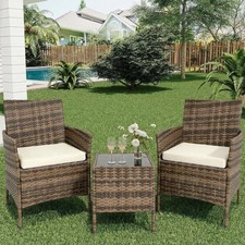 Set of 3 Outdoor Patio Furniture Set Rattan Cushioned Sofa Coffee Table Deck Set Garden Furniture Set price