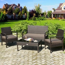 4PCS Outdoor Patio Rattan Furniture Set Cushioned Sofa Coffee Table Deck Garden Furniture Set price