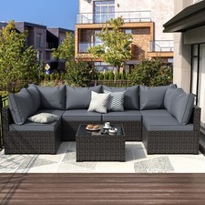 Patio Furniture Set 7 PCS Outdoor Couch with Glass Table Wicker Patio Sofa Set Garden Furniture Set price