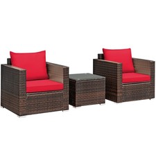Patiojoy 3PCS Patio Rattan Furniture Set Conversation Sofa Cushioned Garden Red Garden Furniture Set price