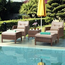5 PCS Rattan Wicker Furniture Set Sofa Ottoman W/ Cushions Patio Garden Yard NEW Garden Furniture Set price