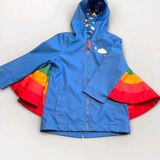 Blue Rainbow Rain Jacket Size 3t ~Hood with RAINBOW WINGS! EUC Toddler Whimsical Baby Raincoat price
